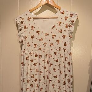 White, Breathable Everly Elegant Midi Dress With Lining And Small Floral Pattern